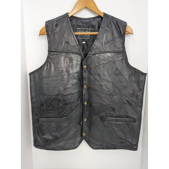 Italian Stone Design Genuine Leather Navarre Leather Company Black Vest Size L - Picture 1 of 10